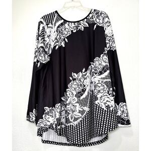 Womens Floral Long Sleeve Top Size 4X Temu Cottagecore Black White Casual NWOT